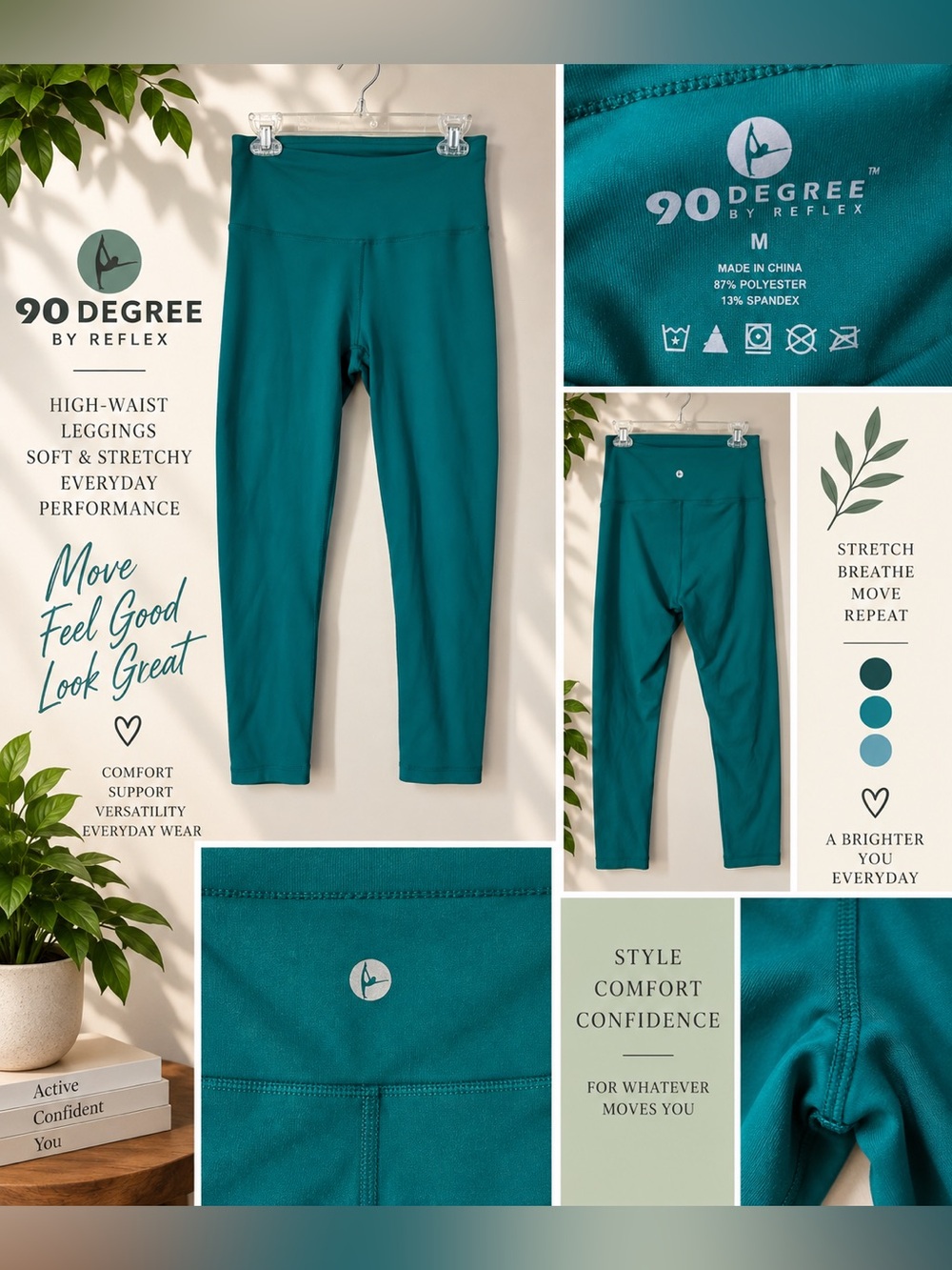 90 Degree by Reflex Teal High-Waisted Leggings – Women’s Medium